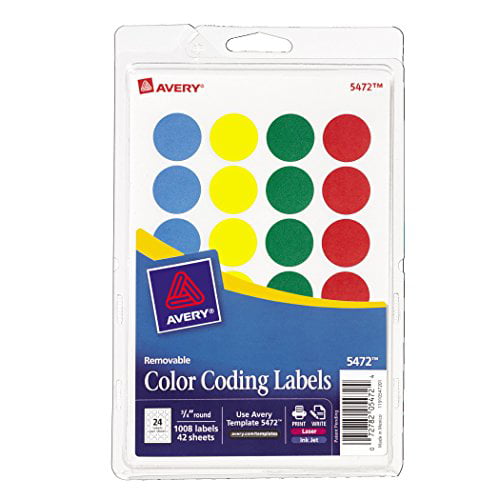 Pack of 1008 Avery 5472 Removable Print or Write Color Coding Labels 0.75 Inches Round 